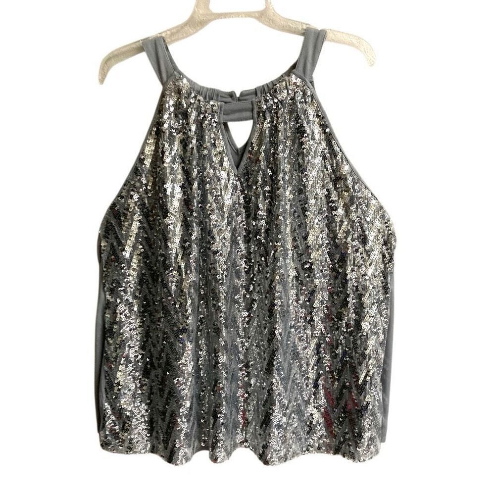 INC International Concepts Silver Chevron Sequin Halter Tank Top women’s 2X New